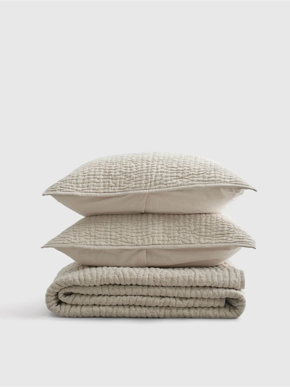 Quince European Linen Cotton Stitch Quilt Set - King/Cali King - Natural - NWT